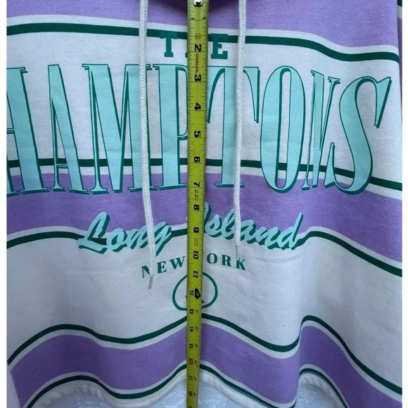 Public Library Womens Loose Fit Cropped Hoodie Sweatshirt White Purple Sz Small - Picture 7 of 7